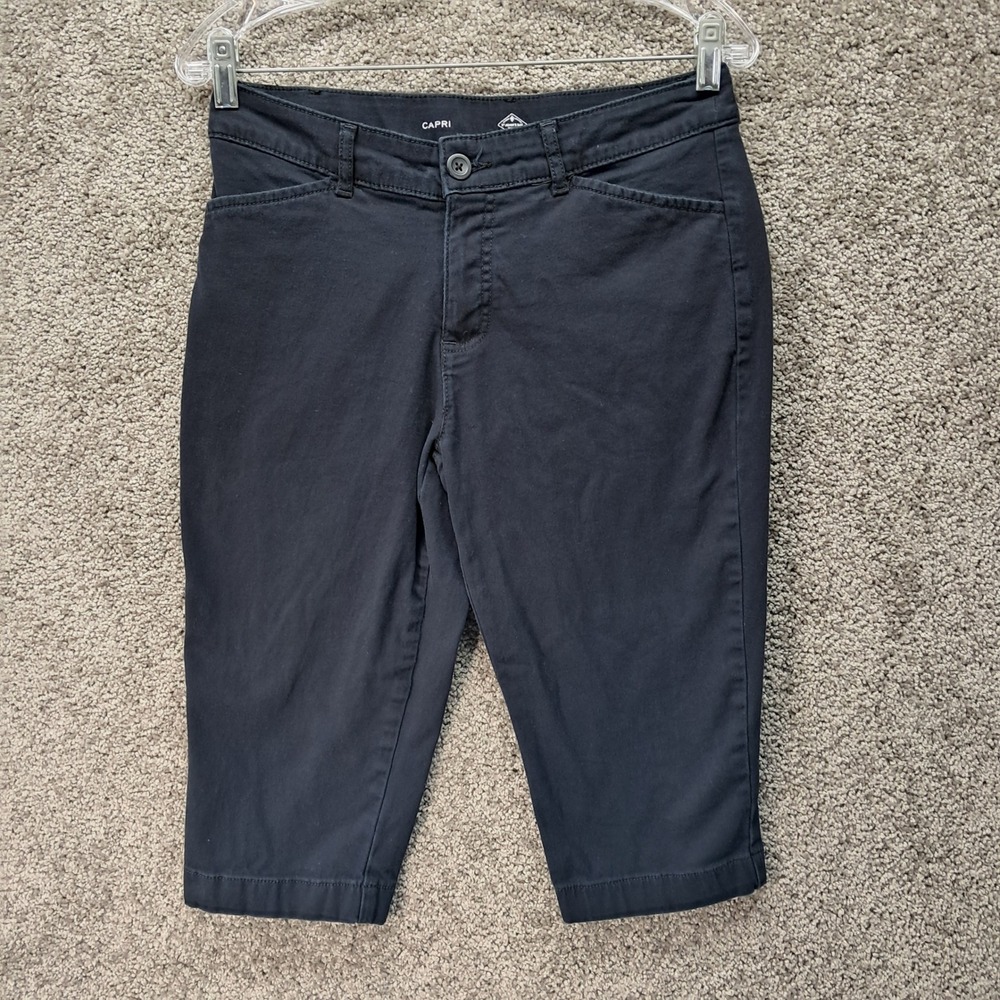 St Johns Bay Black Capri Pants‎ Womens 8 Petite Cotton Stretch Mid Rise Casual